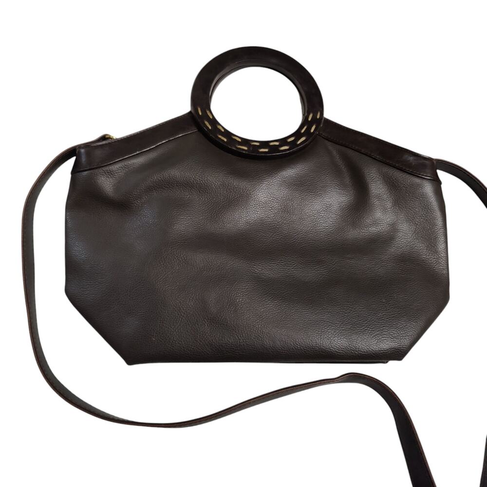 Liz Claiborne Crazy Horse Brown Faux Leather Cross Body Round Handle Bag Purse
